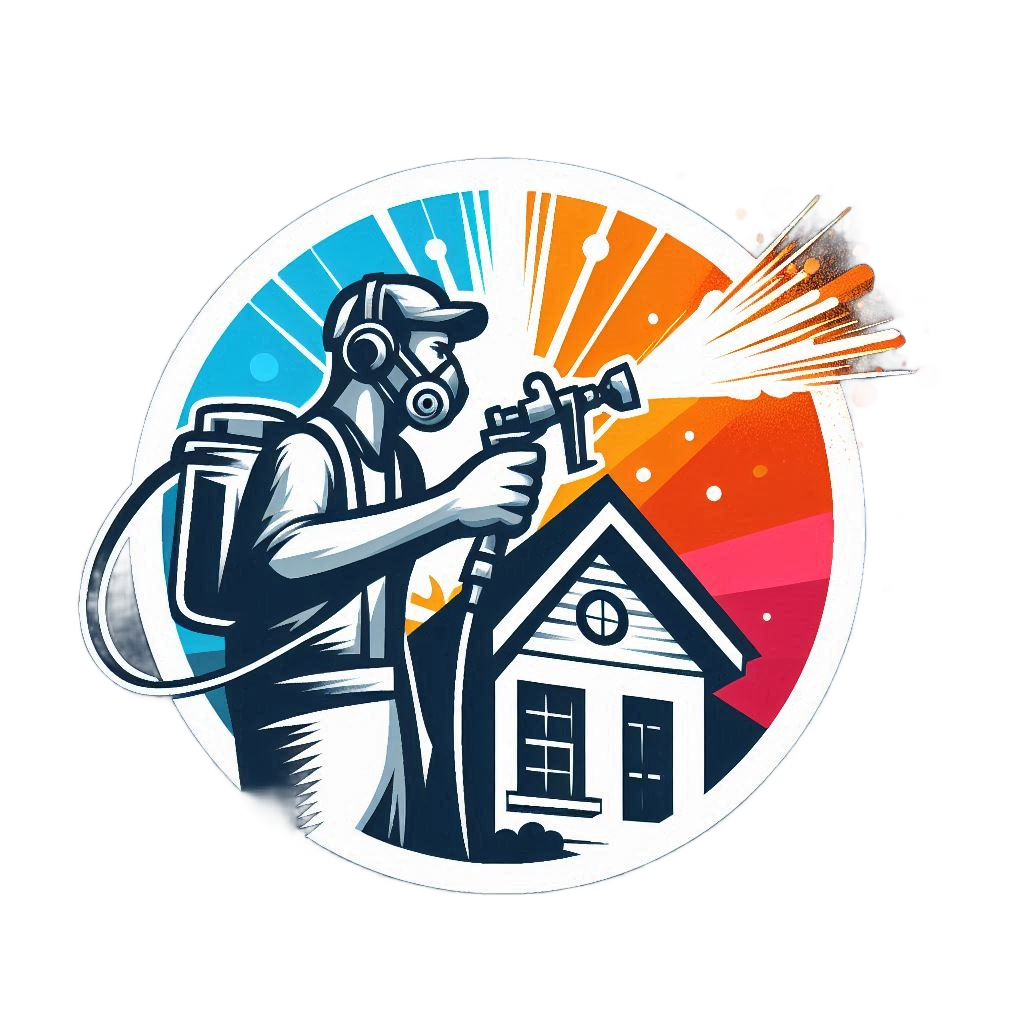 4 C's Logo - man with a paint sprayer with a house and colorful background